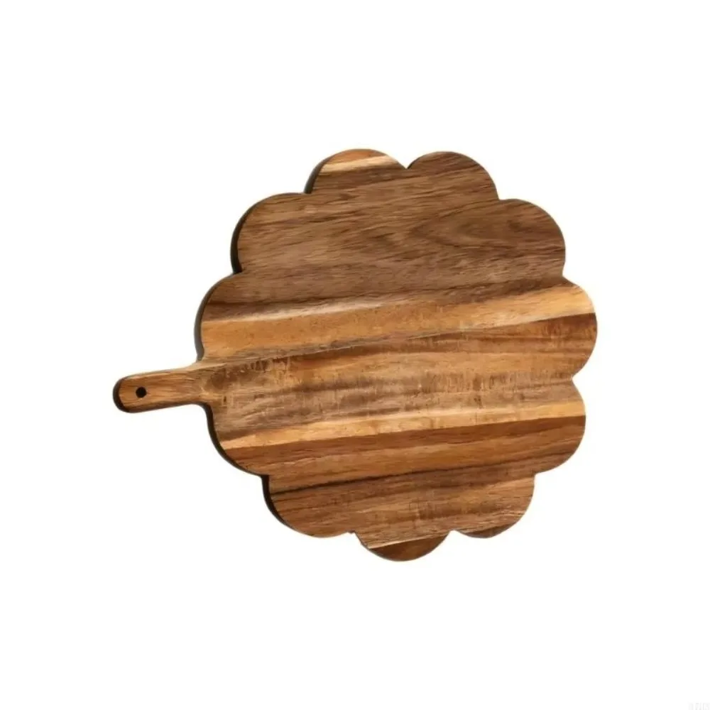 

Scalloped Edge Wood Cutting Board Intricate Handle Rustic Chopping Board Thickened Natural Pizza Board Housewarming