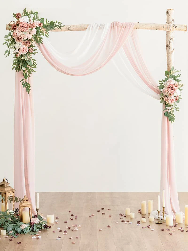 

2pcs 8Meters Wedding Arch Drape and 2pcs Arch Flowers Wedding Props Party Supplies Ceremony Reception Hanging Floral Decoration