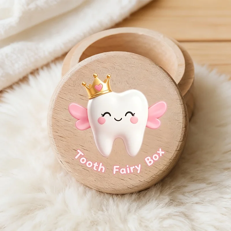 Caixa de Armazenamento de Dentes de Leite para Meninas com Design de Coroa Alada Rosa de Desenho Animado, Presente para Preservação de Dentes de Animais de Estimação com Cerimônia