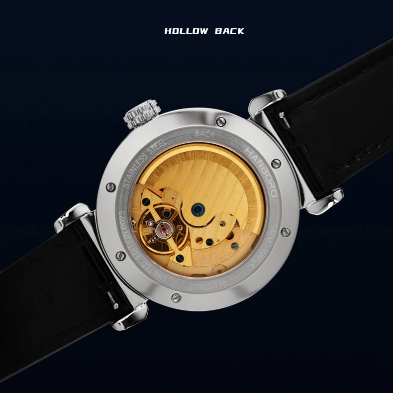 هانبورو ساعة أوتوماتيكية للرجال 43 مللي متر ساعة يد ميكانيكية عتيقة 50 متر مقاومة للماء الياقوت مرآة الجوف خارج الهاتفي