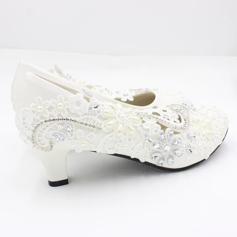 High heels white lace wedding shoes rhinestones decorative bridal shoes summer new products handmade wedding shoes