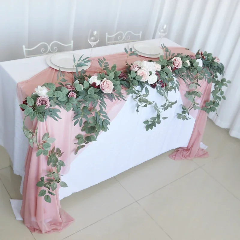 Artificial Table Runner Flowers Wedding Arch Greenery Backdrop Doorways Table Decor Eucalyptus Willow Leaves Vines Rose Garland