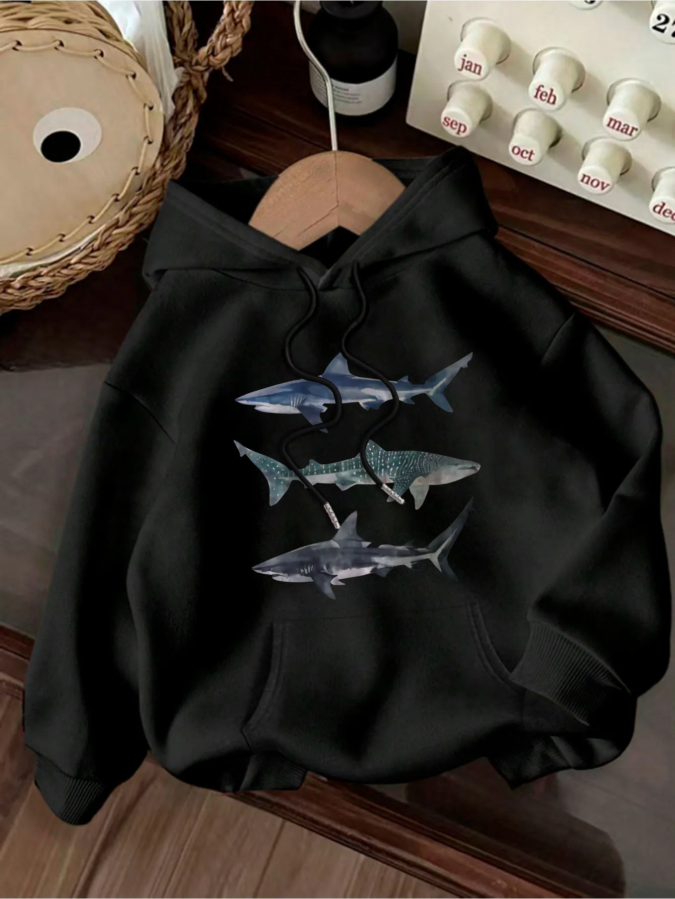 

Shark Graphic Printing Autumn and Winter Pure Cotton Men's and Women's Hoodies Casual Outdoor Street Sports Training Brand Trend