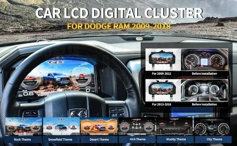 For Dodge Ram 1500 2008-2018 LCD Digital Dashboard Panel Instrument Cluster GPS Speedometer Virtual Cockpit Tachometer Odometer