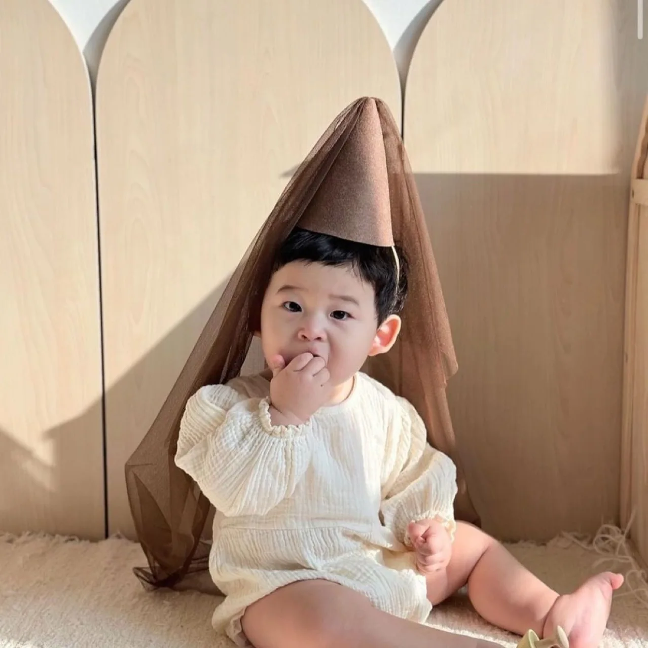 INS Baby Party Hat Korean Style Princess Birthday Hats Baby Headwear Hat with Gauze Baby Happy Birthday Party Decoration