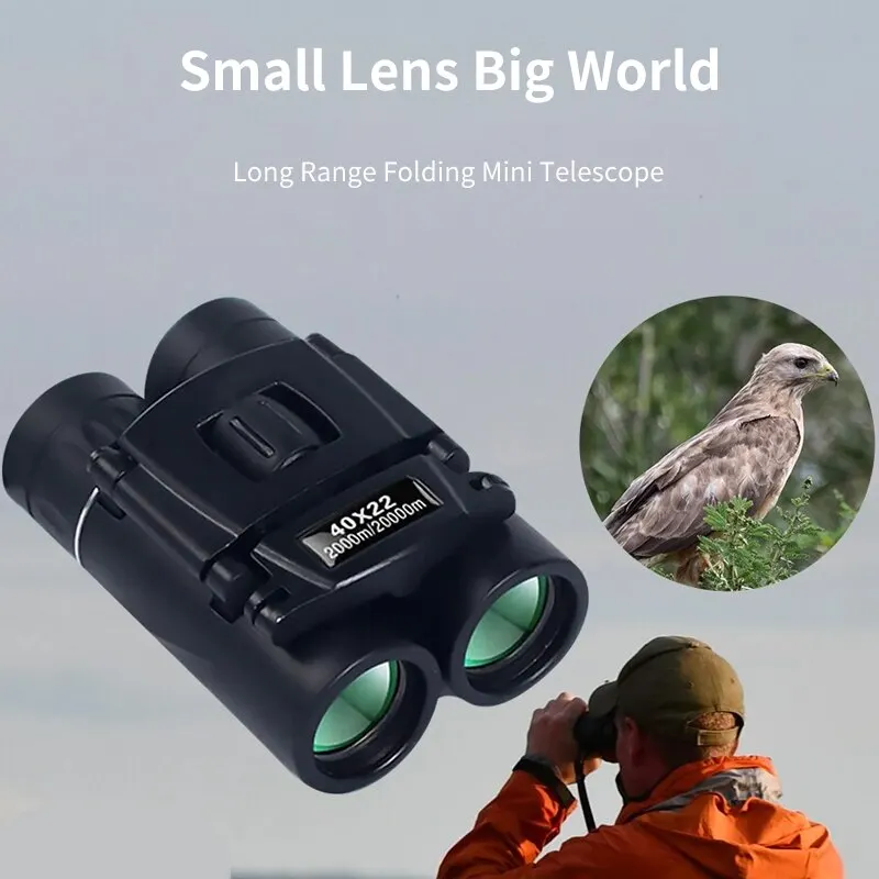 Powerful HD Long Range Binoculars, Mini Folding Binoculars, BAK4 FMC Optics for Hunting, Outdoors, Camping, 2000m, 40x22