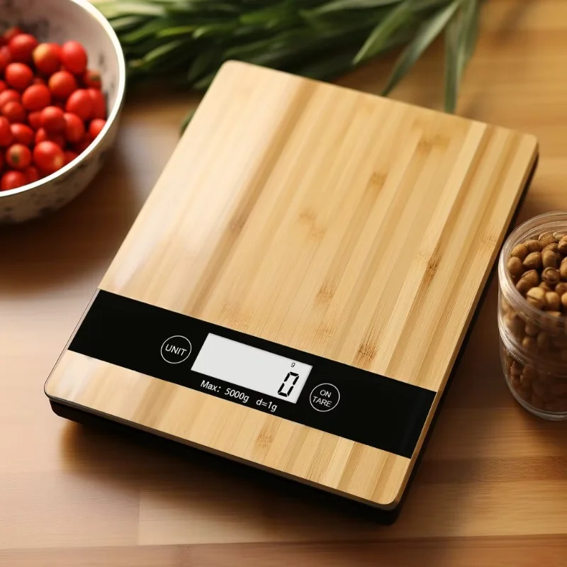 

portable household Bamboo Digital Kitchen Scale 5kg touch on auto off Tare function blue backlight