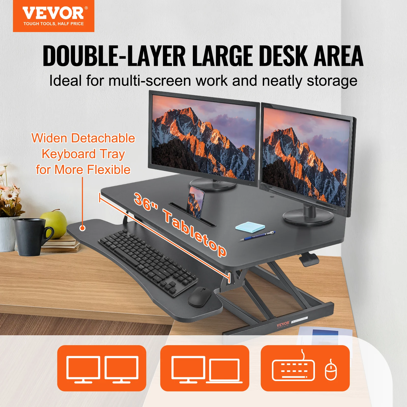 VEVOR Double-Layer Standing Desk Converter 36\