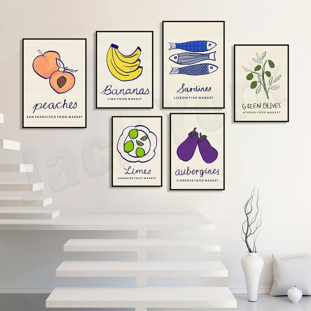 السردينات، الخوخ، الزيتون، الكرز، الموز، البرتقال، الليمون، الأطعمة الليمونية، بانكوك، بيرو، اليونان، فالنسيا، البرتغال ملصق السفر #2