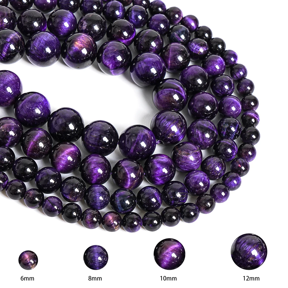 Mystic Blue & Purple Natural Tiger Eye Beads Wholesale Round Gemstone Beads for Spiritual Jewelry Boho Crafts Healing Energy