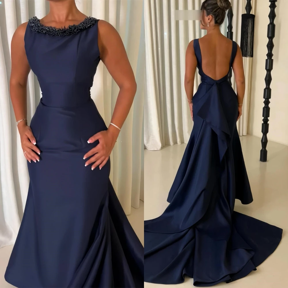 

Customized Sexy O-Neck Open Back Evening Dress Classic Mermaid Cocktail Dress Temperament Sleeveless Special Occasion Gowns