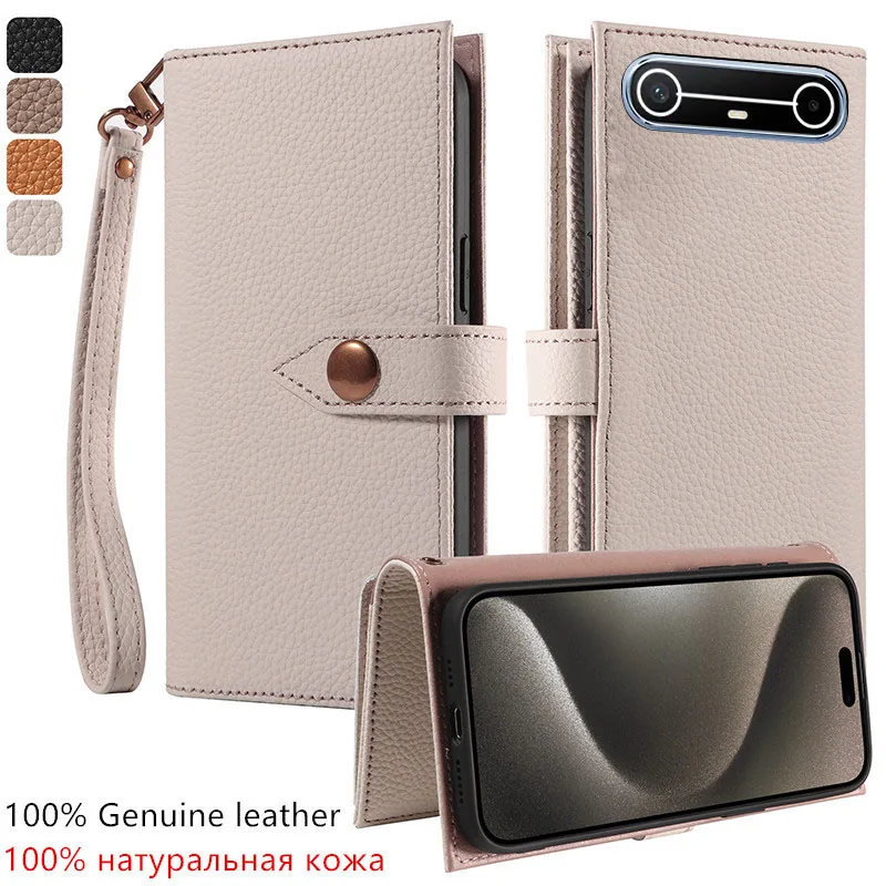 

100% Genuine leather card slot wallet Cover For Tecno Pova Slim 7 Ultra 6 Pro Neo 5G Magnetic button Fall prevention phone Case