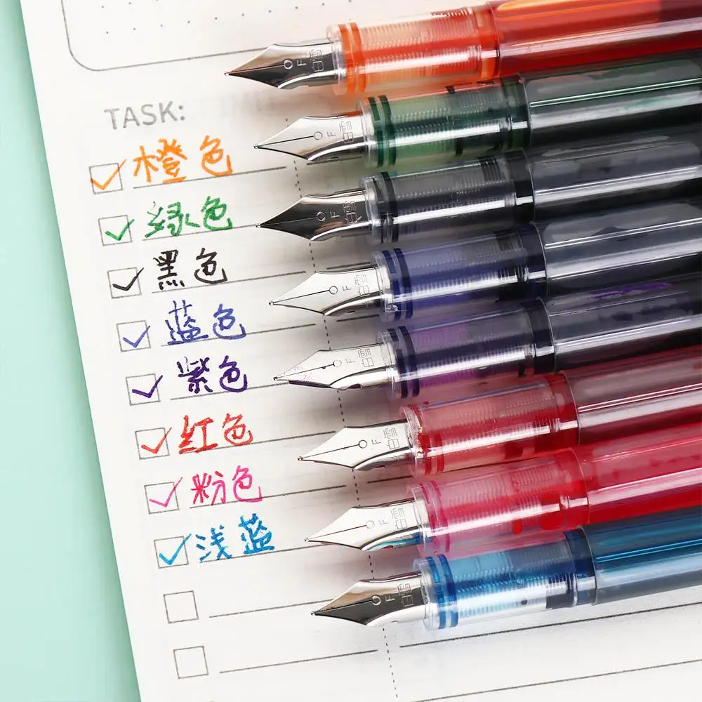 Fashion Large Capacity Fountain Pen F Nib Multi-Color Writing Ink Pens Stationery Quick-Drying Straight Liquid Pen Student
