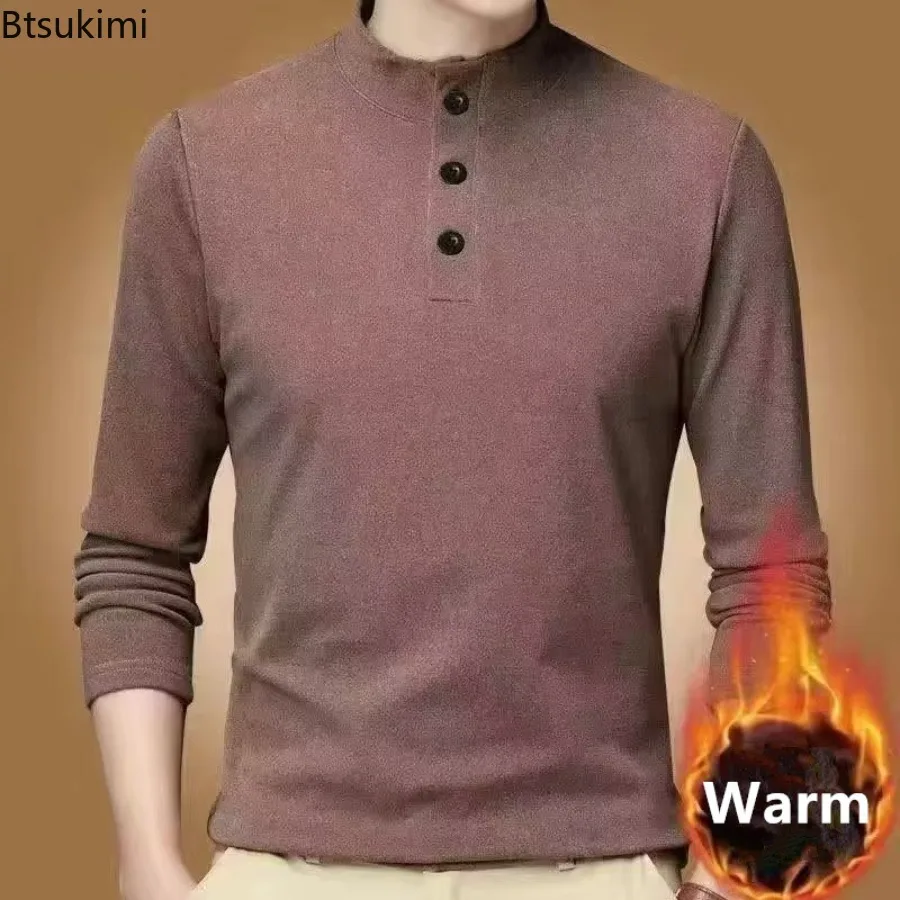 

Men's Double-sided Velvet Sweater Button Half Turtleneck Pullover Autumn and Winter Warm Stand-up Collar Bottoming Shirts Male