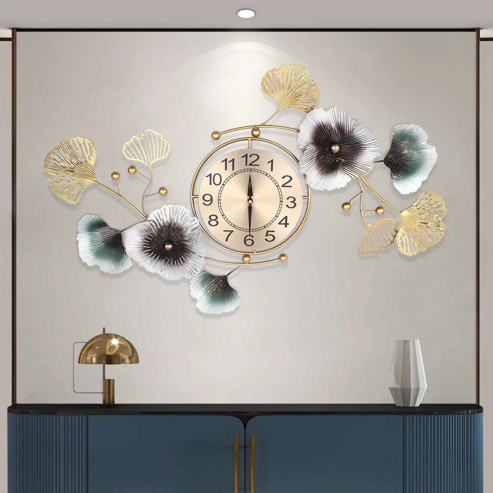 Silent Wall Clock, Quartz Movement, Ginkgo Leaf Design, Accurate Time, Easy Installation, Ideal Gift for Home Décor