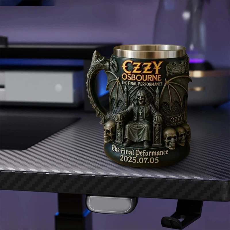 هالوين ثلاثية الأبعاد Ozzy Osbourne التذكارية القدح الفولاذ المقاوم للصدأ الجمجمة كوب ماء كوب للبيرة فنجان القهوة أواني الشرب