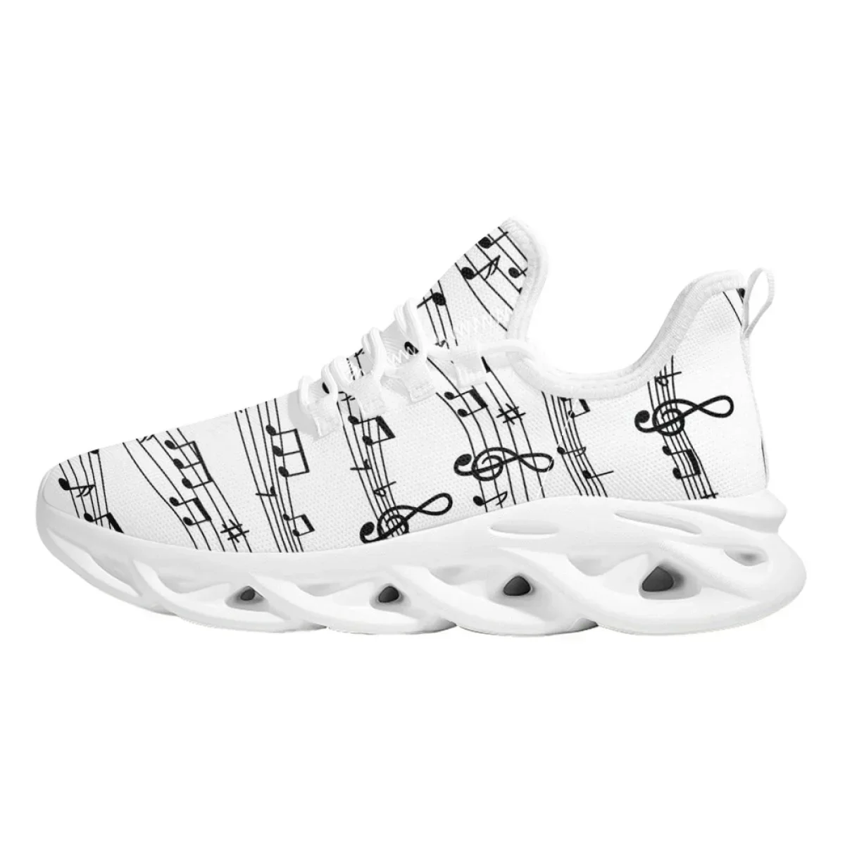 Zapatillas de correr para mujer con estampado de notas musicales, zapatos informales de malla con cojín, tenis con absorción de impacto de talla grande 35-46