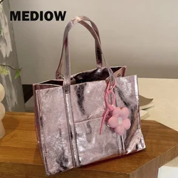 MEDIOW Korean Fashion Tote Bag For Women Luxury Designer Handbag And Purse 2024 New In PU Appliques Top Handle Underarm Shoulder