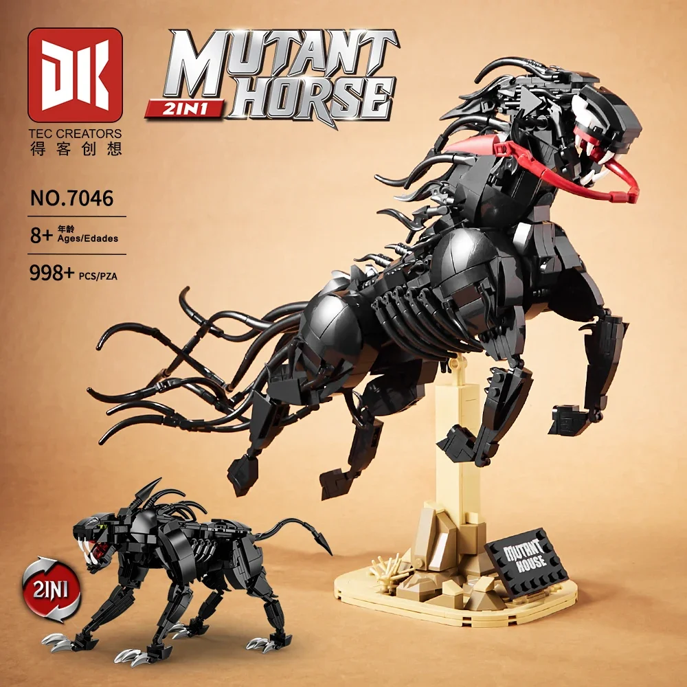 MOC Film Figuren Modell 2-IN-1 Mutant Pferd & Bösartiger Hund mit Display Stand Bausteine Montage kit Kinder Ziegel Spielzeug Geschenke