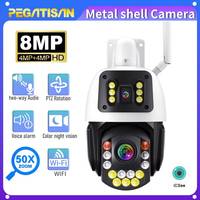 8MP 4K HD 50X Zoom Wifi PTZ Camera Outdoor Dual Lens Dual Screen AI Auto Tracking Color Night Vision IP Security Camera iCSee