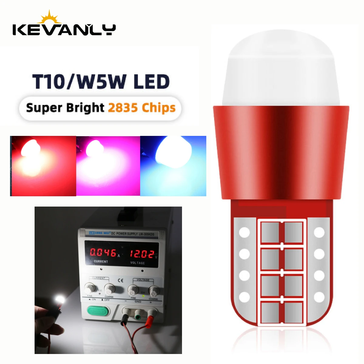 kevanly 10pcs W5W T10 194 Canbus No Error For Car Interior Parking Position Light Super Bright Pink Blue Red Plug and Play 12V