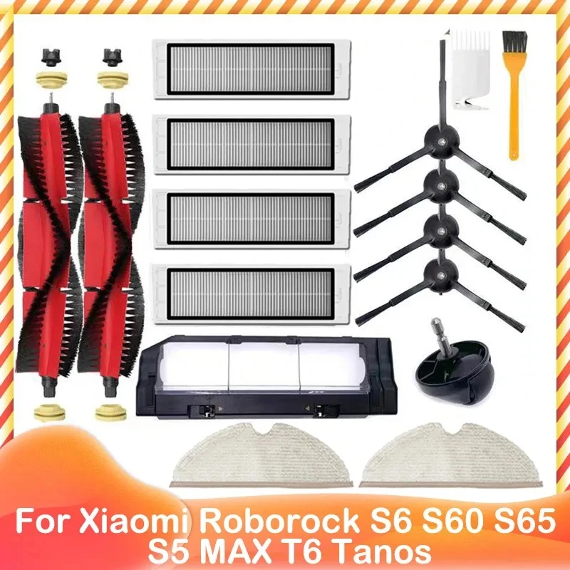 For Xiaomi Roborock S6 S60 S65 S5 MAX T6 Tanos Main Brush Side Brush HEPA Filter Mop Cloth Front Castor Replacement Spare Parts