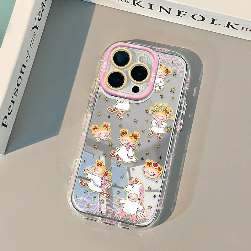 Cute Little Girl Pattern Mirror Surface Phone Case For iPhone 17 Pro Max Case 16 15 14 13 12 11 Pro XR XS 7 8 Plus 16E Air Cover