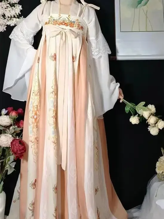 Verão antigo chinês tradicional floral bordado verde fada hanfu vestido conjunto para mulheres cosplay palco festa traje tang terno