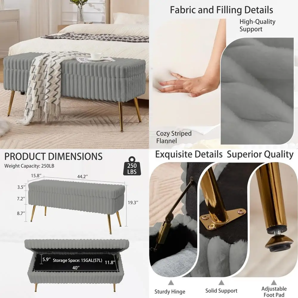 

фланелевая оттоманка для хранения вещей с золотыми ножками — сиденье для спальни и прихожей
