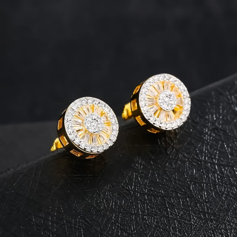 

Hip Hop Men's Stud Earrings Iced Out with Baguette CZ Stones Father's Day Gift