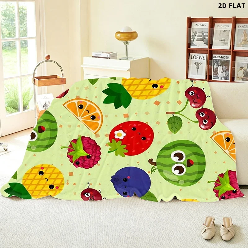 Playful Cartoon Fruit Pattern Blanket, Single - Sided Printed, Multiple Specifications Available, Soft Fabric for Bedroom Couch