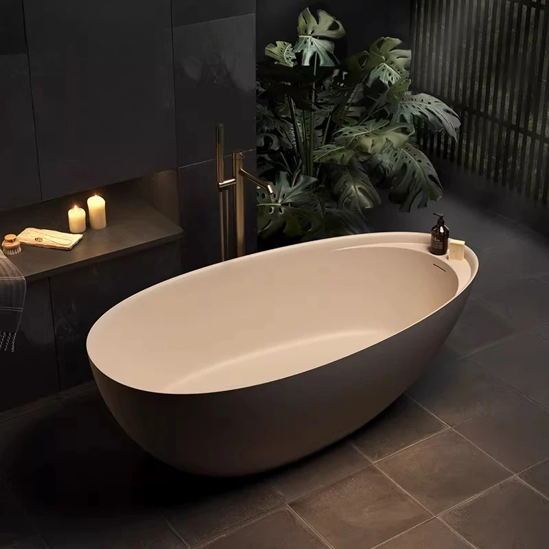 Free-standing artificial stone bathtub, goose egg type household bathroom, bathtub, double hotel, homestay