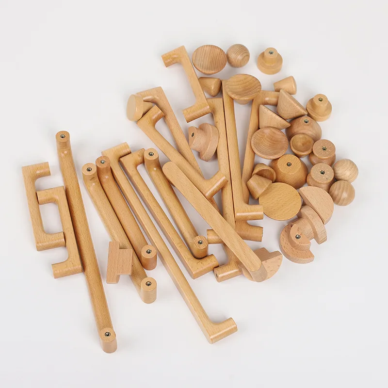 Nordic Wooden Cabinet Handles Solid Wood Furniture Kitchen Door Handle Wardrobe Cupboard Drawer Knobs Hardware Round Pull Handle