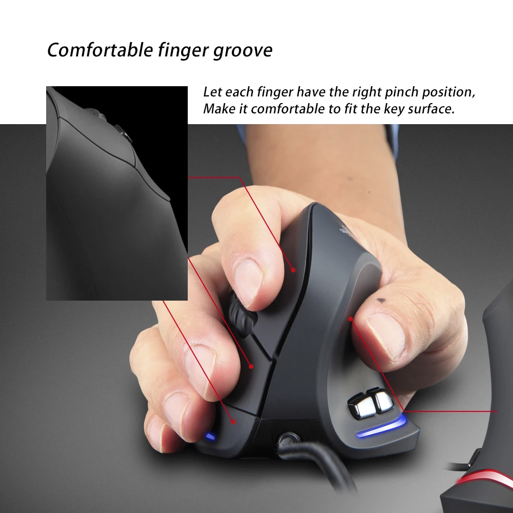 

Проводная вертикальная мышь T-20, эргономичная, перезаряжаемая, с 4 режимами скорости 7200 DPI, портативная игровая мышь для Mac, ноутбуков и ПК