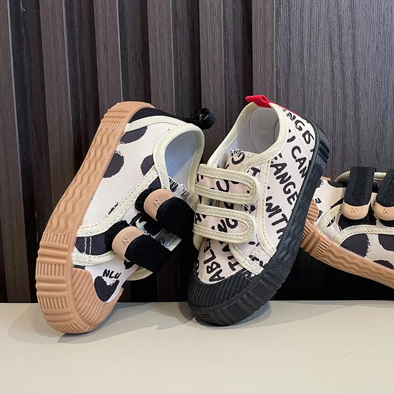 Kids Shoes for Girls Boys Non-slip Soft Sole Canvas Shoes Child Letters Toddler Casual Shoes Tenis Versatile Breathable Sneakers