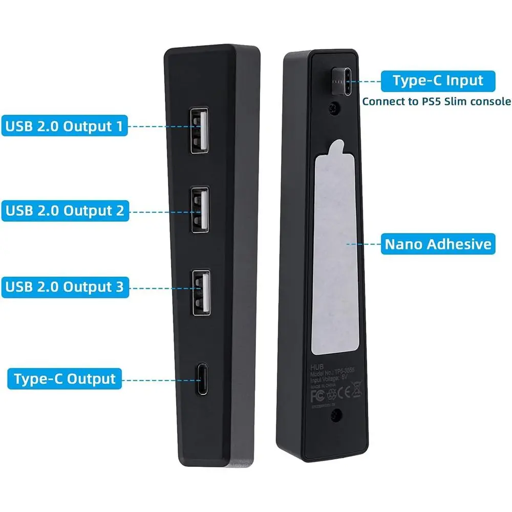 4 Ports USB 2.0 Hub High-Speed Portable USB Port Expander Saving Space Slim for PS5 PRO/SLIM Disc and Digital Edition