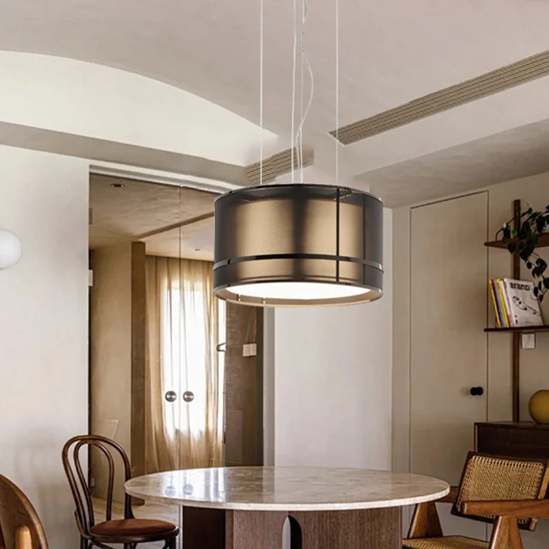 

Modern LED Black Double Layer Round Fabric Shade Chandelier with Hardware Lustre for Living Room, Bedroom Decoration Lamps