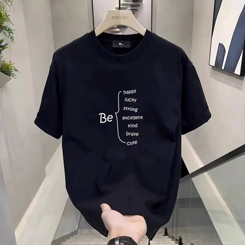 

Мужские хлопковые футболки приталенного кроя, черные, 5XL, для мужчин, повседневные, летние, модные, с буквенным принтом, белые, мужская одежда