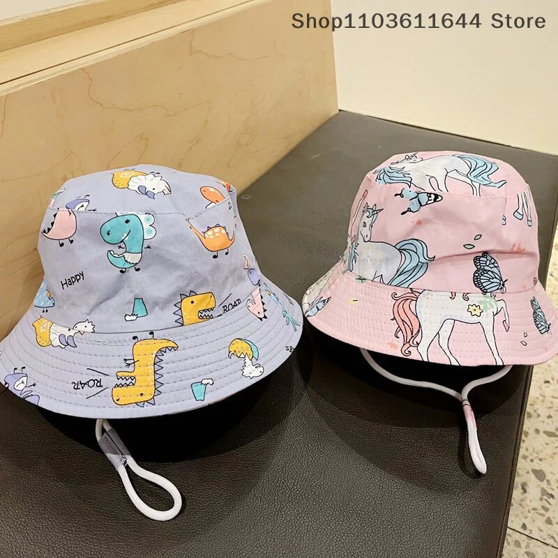 Cute Cartoon Dinosaur Baby Fisherman Hat Breathable Children's Fisherman Hat Infant Sun Hat With Drawstring Sun Hat