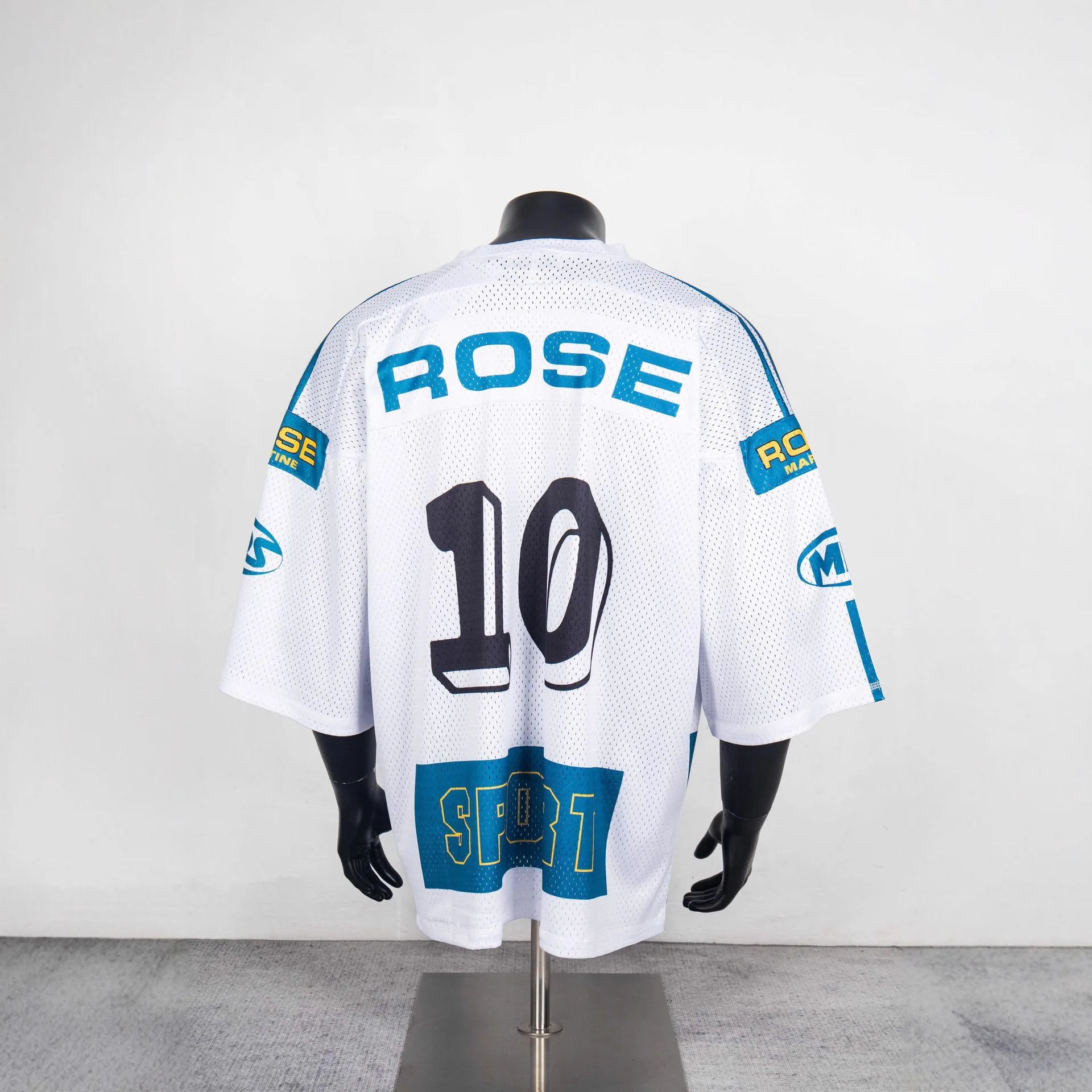 Martine Rose American Retro Hand-embroidered Patch Blouse Style V-neck Mesh Numbered Basketball Jersey Short Sleeve T-shirt