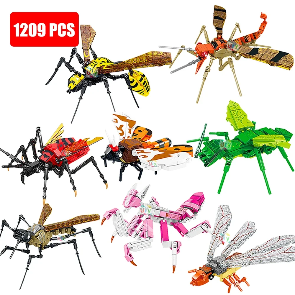 Moc Insect Family Animal Model Bee Mantis Mosquito Termite Scorpion Fly Set Building Block Diy Puzzle Assemble Toy for Kid Gifts