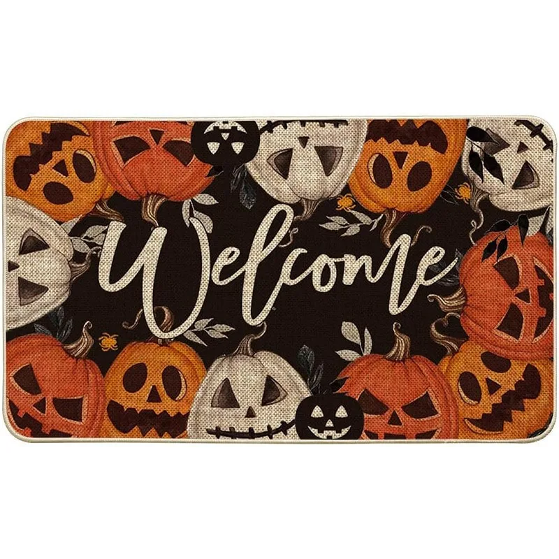 Bold Black Gold Boo Pumpkin Halloween Doormat Non Slip Entrance Rug For Glamorous Trick Or Treat Decor Gift