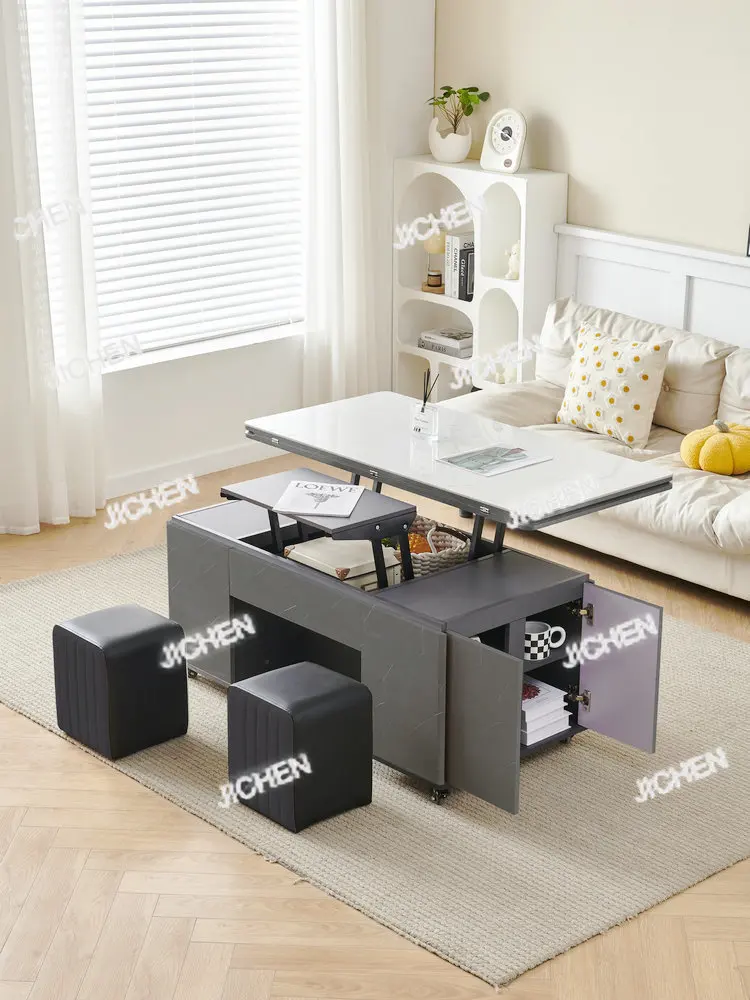 Rock Slab Lifting Coffee Table Folding Telescopic Large Storage Multi-functional Coffee Table Dining Table Dual-purpose