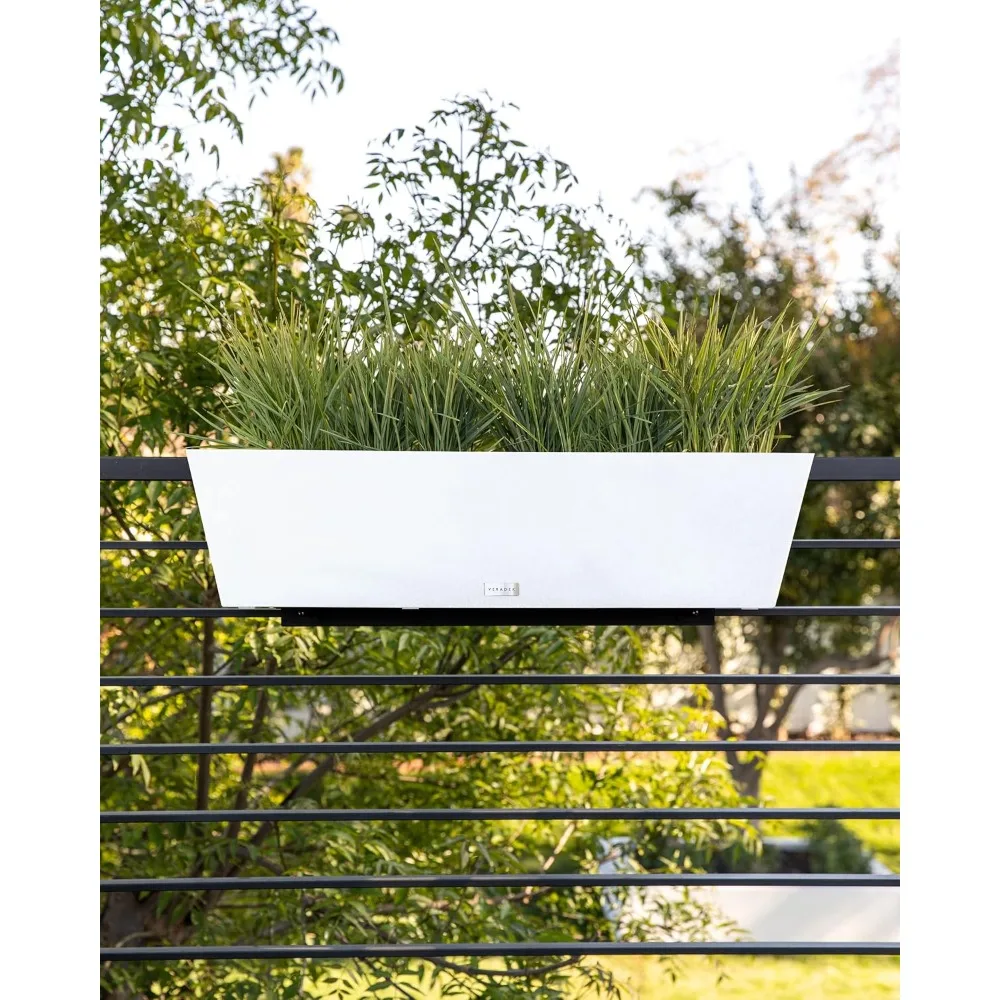 

Pure Series Railing Planter - Plastic Hanging Planter for Outdoor Balcony/Fence | Durable All-Weather Use with Adjustable