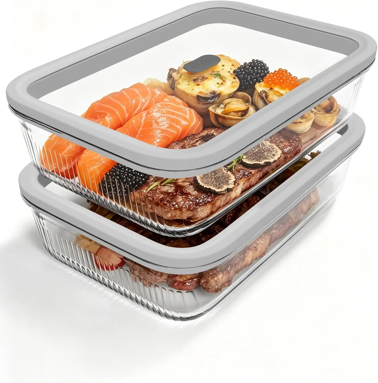 2 Pack Glass Food Storage Containers with Tempered Glass Lids & Steam Valve, 74oz(9.3 Cup) Airtight Leak-Proof Meal Prep Containers for Microwave/Oven/Freezer, Borosilicate Glass, Gift Box