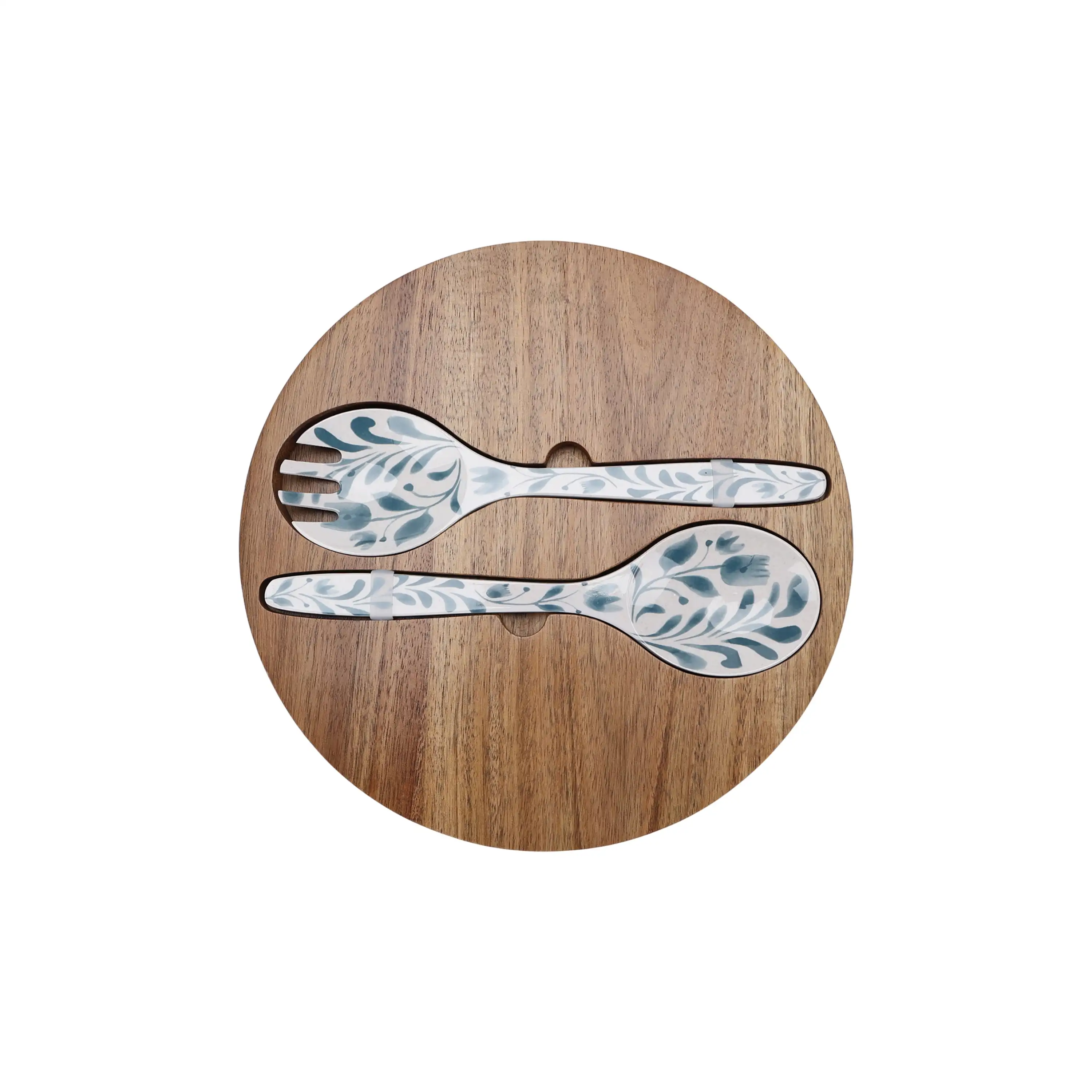 مجموعة أوعية تقديم سلطة الميلامين الخيزرانية المكونة من 4 قطع من بيتر هومز آند جاردنز مع غطاء من خشب السنط، باللون الأزرق