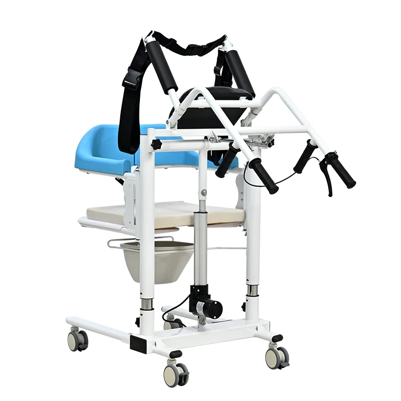 Electric Hydraulic Patient Transfer Lift Chair With Commode Shower For Elderly Blue Hydraulic Transfer Chair With Back Holder