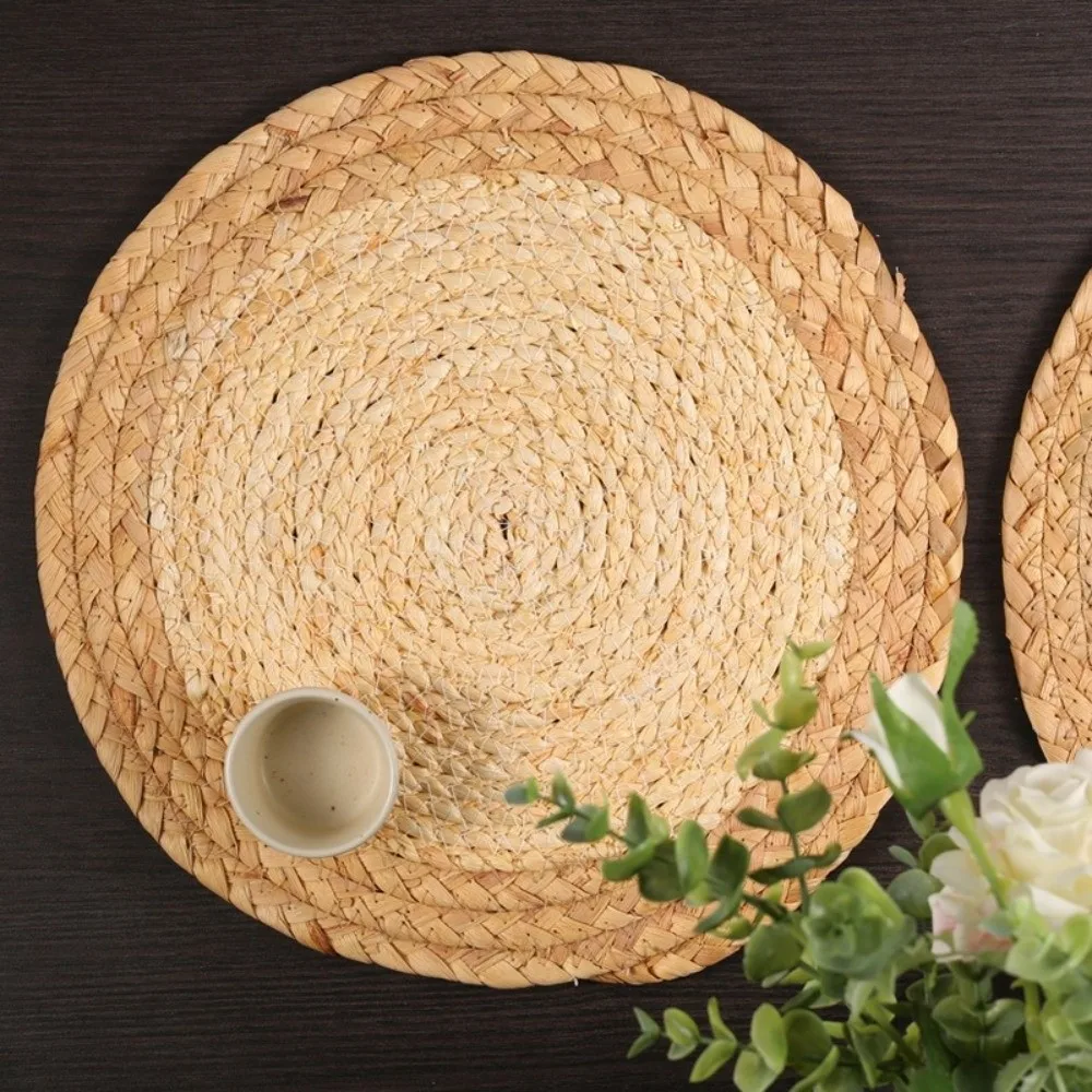 Hand Woven Round Coaster Cup Mat Non Slip 18-38cm Braided Placemat Boho Heat Resistant Hot Pad Plate Charger Resturant