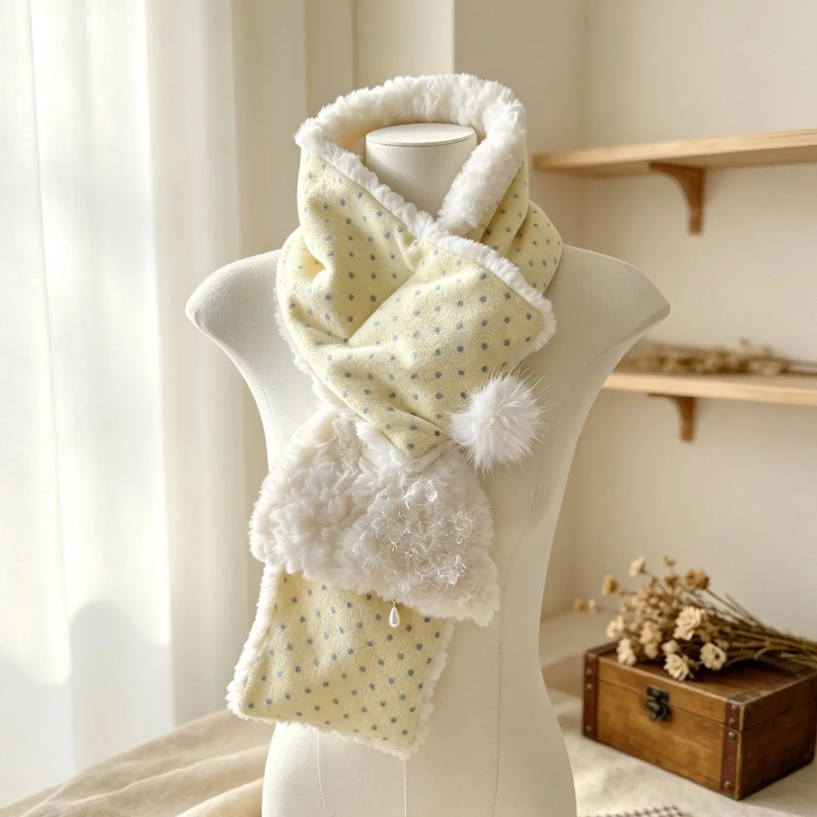Cute Ins Polka Dot Japanese Style Winter Scarf Sweet Kawaii Gentle Soft Warm Girls Cross Neck Warmer Daily Jk Lolita Scarf