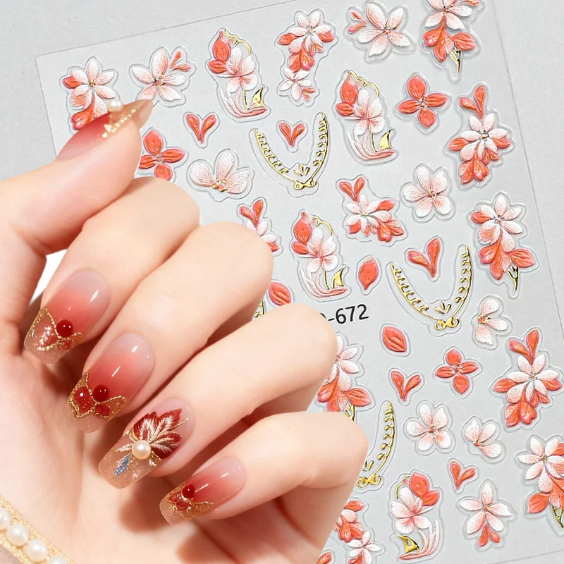 1 قطعة ملصقات الأظافر النمط الصيني المطرزة زهرة صغيرة زهرة فراشة الوردي النمط الفرنسي زهرة DIY بها بنفسك اكسسوارات الديكور
